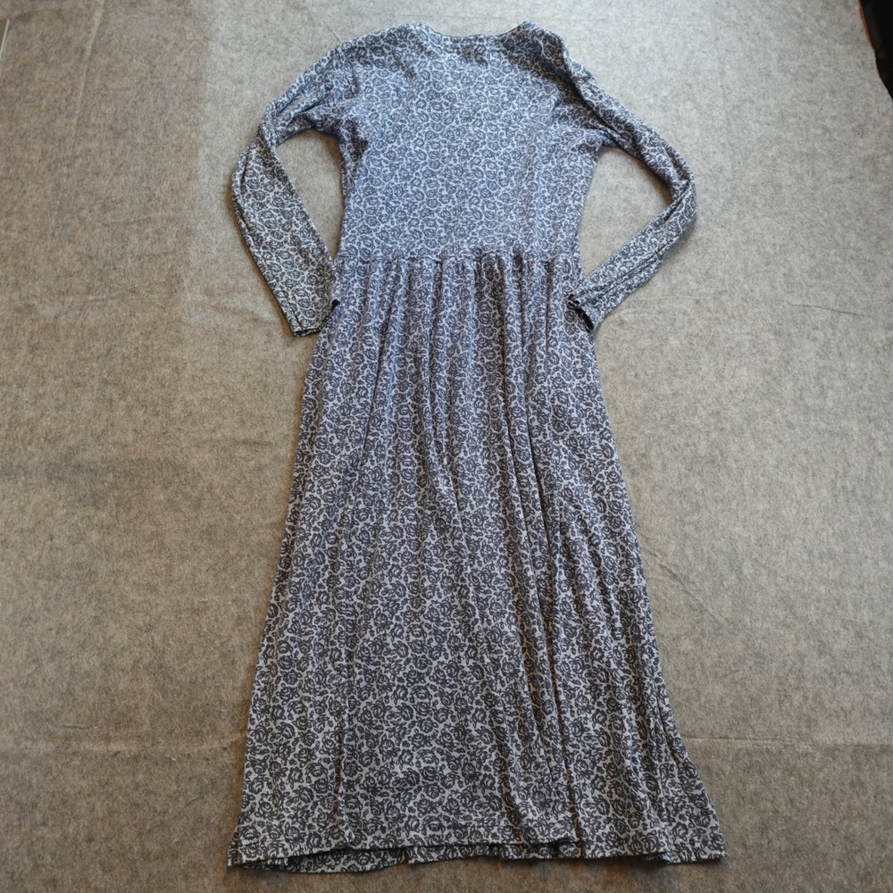 Vintage LL Bean Dress Women 12 Blue Floral Midi Long Sleeve Knit Made in USA - Picture 6 of 10